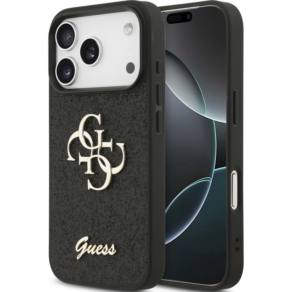 Handyhülle für iPhone 17 Pro, Guess Fixed Glitter Big 4G, Schwarz-Glit