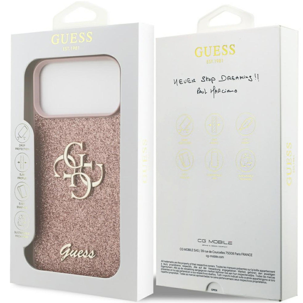 Handyhülle für iPhone 18 Pro Max / 17 Pro Max, Guess Fixed Glitter Big 4G, Rosa-Glitter