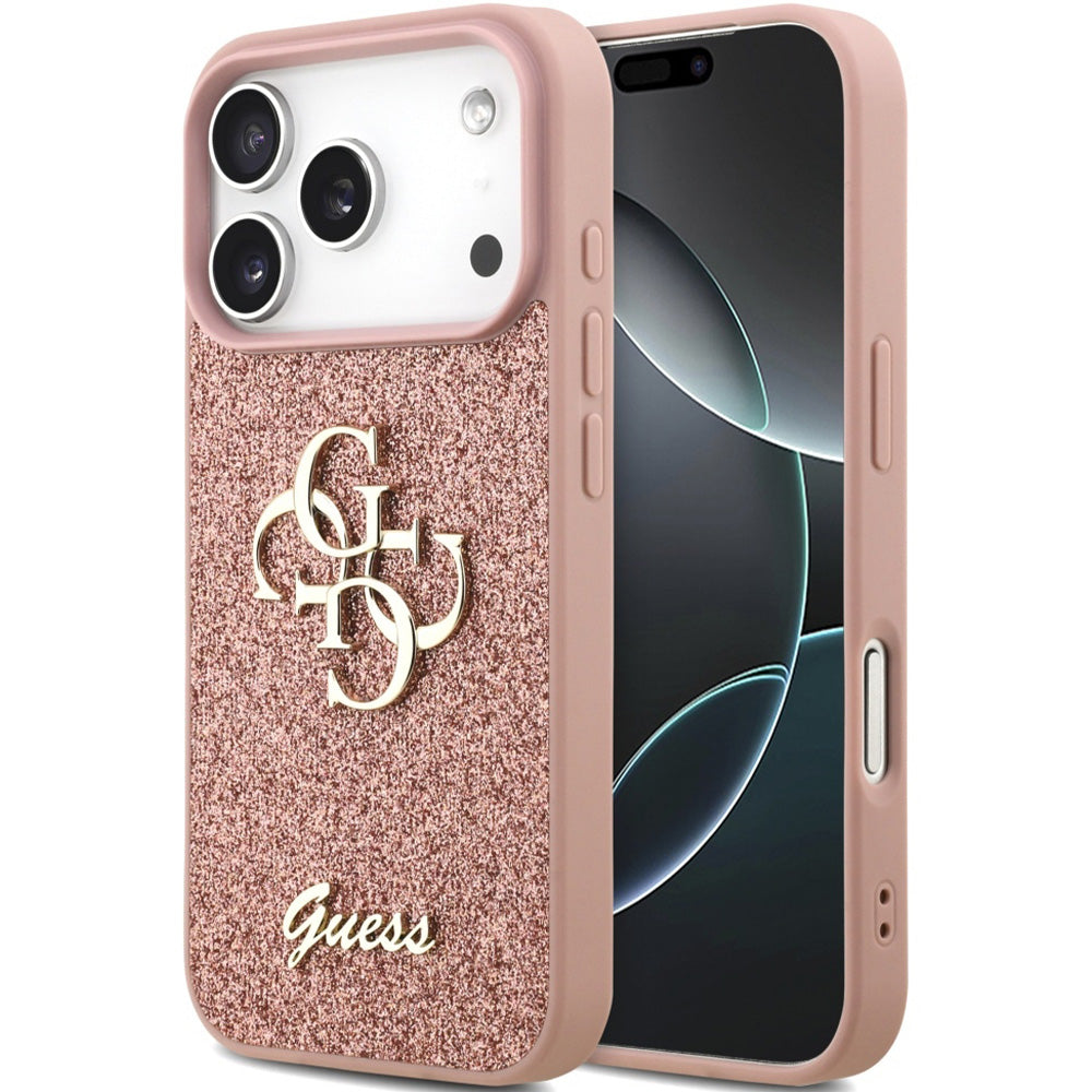 Handyhülle für iPhone 18 Pro / 17 Pro, Guess Fixed Glitter Big 4G, Rosa-Glitter