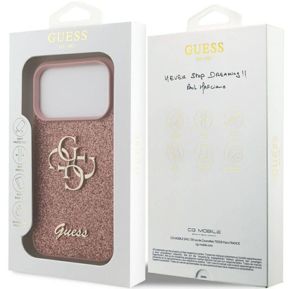 Handyhülle für iPhone 18 Pro / 17 Pro, Guess Fixed Glitter Big 4G, Rosa-Glitter