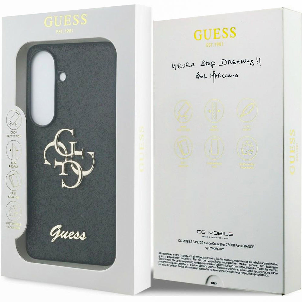 Handyhülle für Galaxy S26, Guess Fixed Glitter, Schwarz glitzernd mit Big Logo