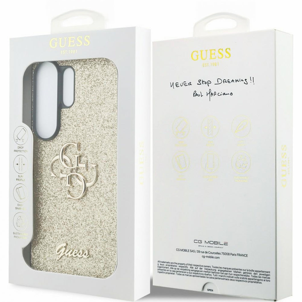 Handyhülle für Galaxy S26 Ultra, Guess Fixed Glitter, Goldglitzernd mit Big Logo