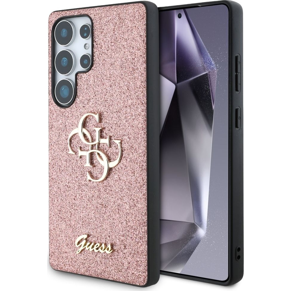 Handyhülle für Galaxy S25 Ultra, Guess Hardcase Glitter Script Big 4G, Rosa