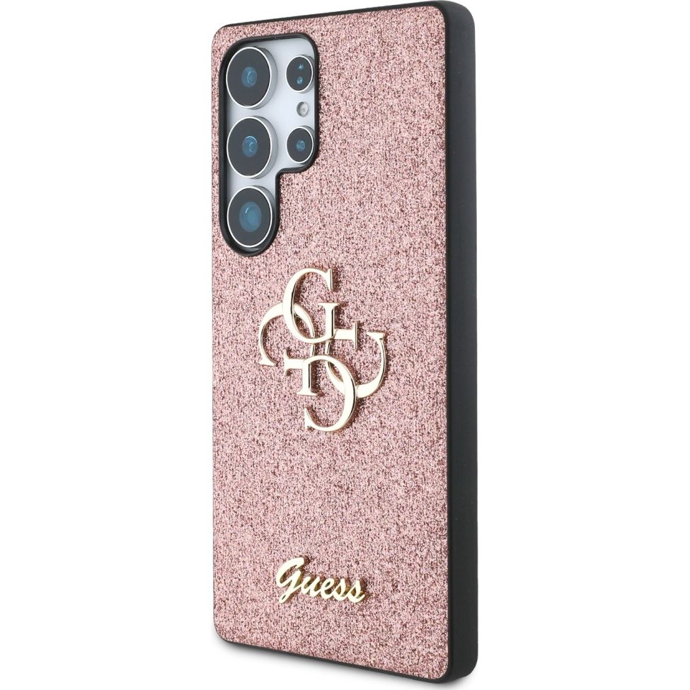 Handyhülle für Galaxy S25 Ultra, Guess Hardcase Glitter Script Big 4G, Rosa