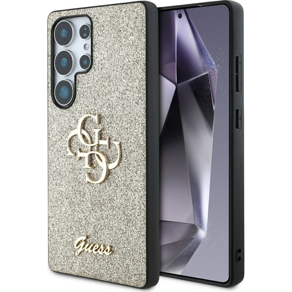 Handyhülle für Galaxy S25 Ultra, Guess Hardcase Glitter Script Big 4G, Golden