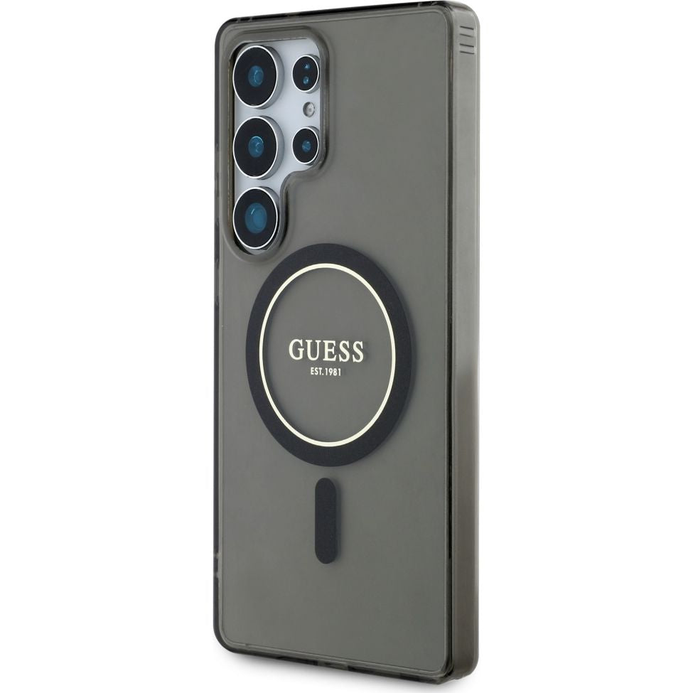 Handyhülle für Galaxy S25 Ultra, Guess Glitter Circle Classic Logo mit MagSafe, Schwarz