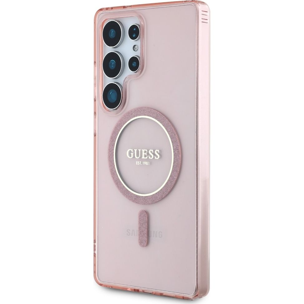 Handyhülle für Galaxy S25 Ultra, Guess Glitter Circle Classic Logo mit MagSafe, Rosa