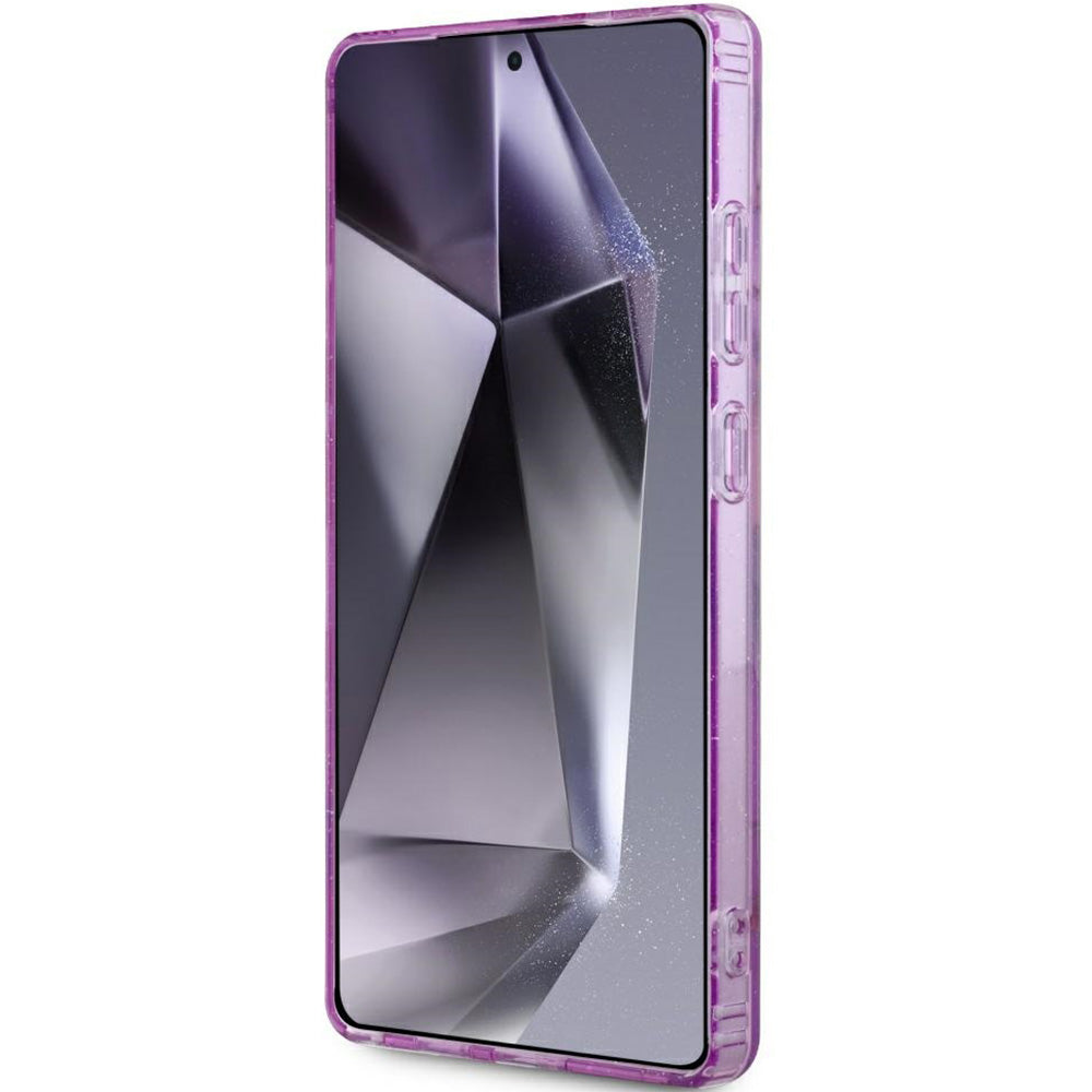 Handyhülle für Galaxy S25 Ultra, Guess Glitter Flowers Triangle Buttons mit MagSafe, Violett