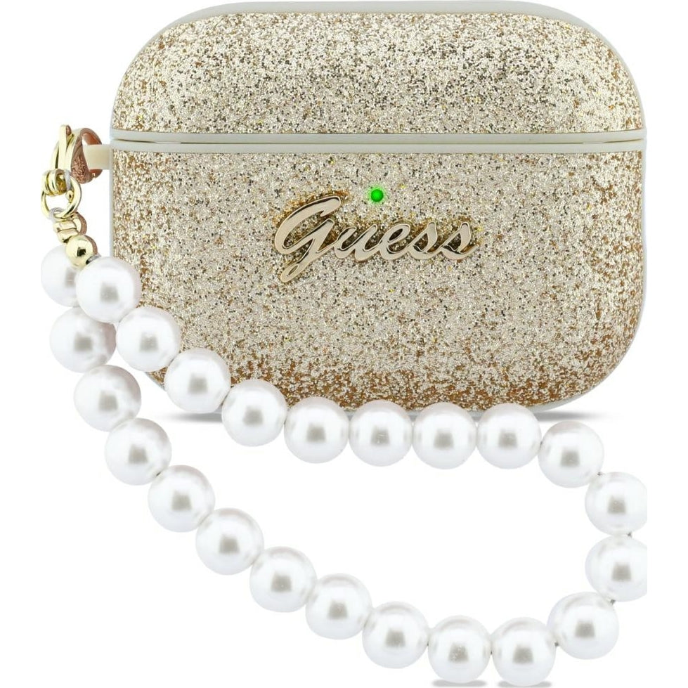 Schutzhülle Guess Glitter Pearl Strap Case für AirPods Pro 3, Golden