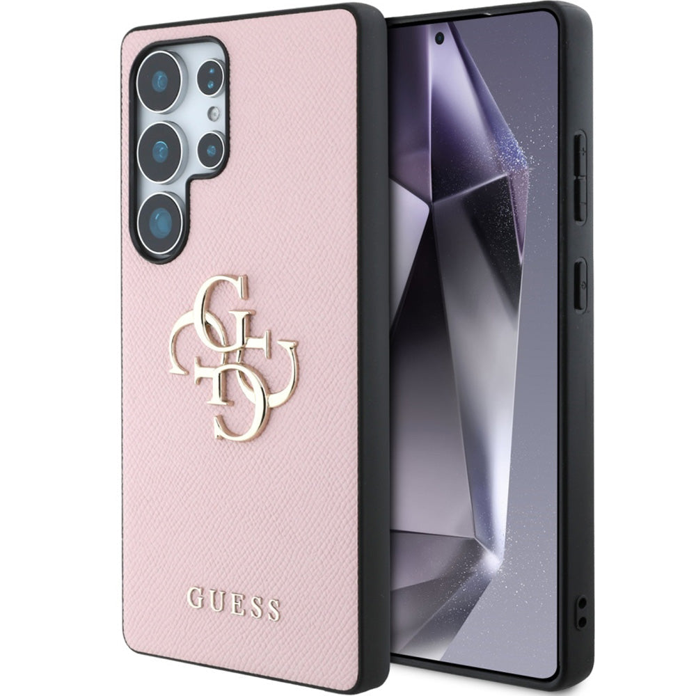 Handyhülle für Galaxy S25 Ultra, Guess Grained Big 4G Small Classic Logo, Rosa