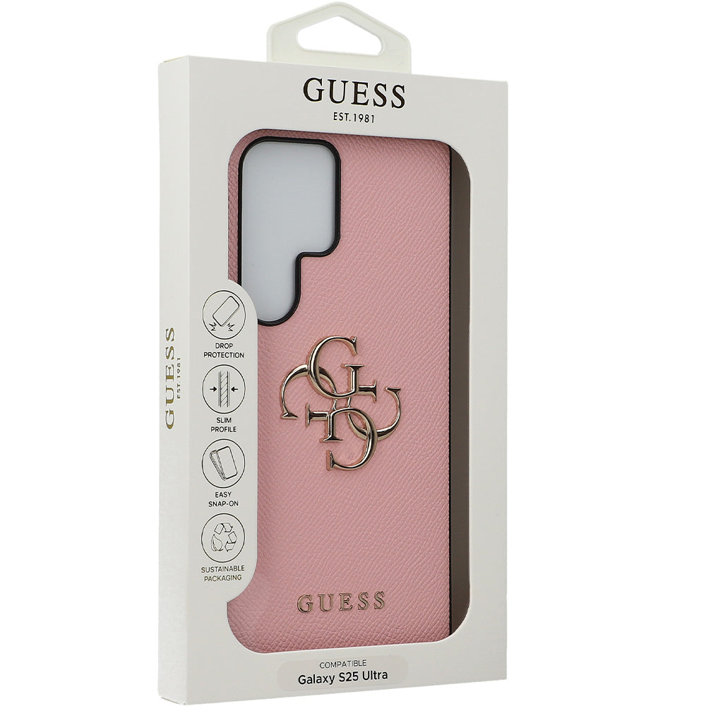Handyhülle für Galaxy S25 Ultra, Guess Grained Big 4G Small Classic Logo, Rosa