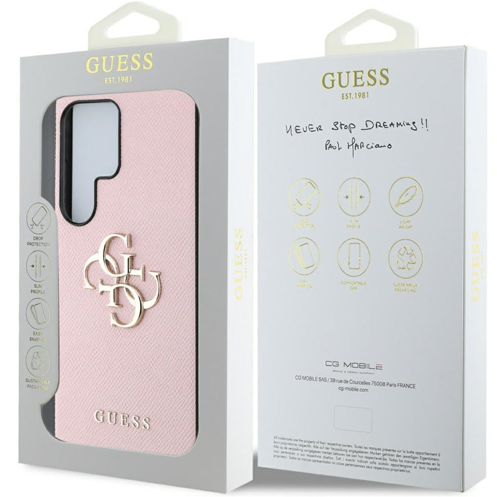 Handyhülle für Galaxy S25 Ultra, Guess Grained Big 4G Small Classic Logo, Rosa