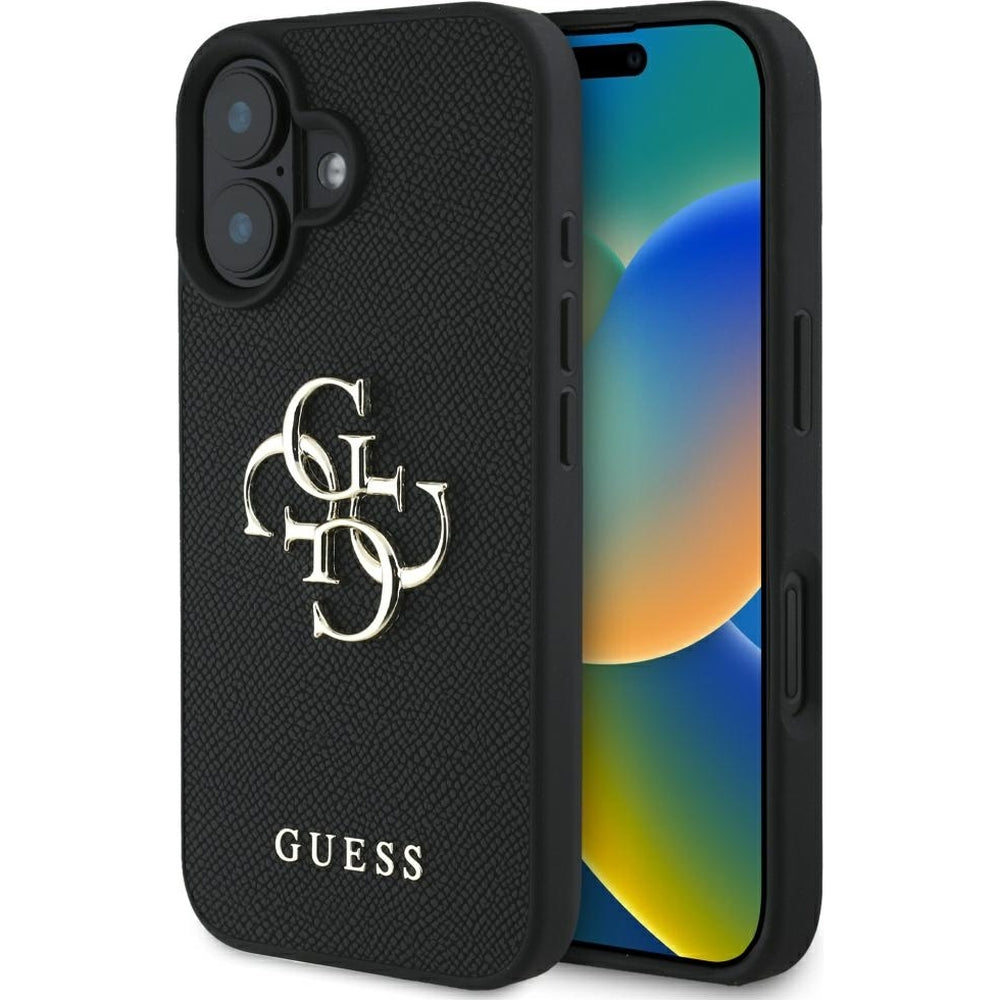 Handyhülle für iPhone 16, Guess Grained Big 4G Small Classic Logo, Schwarz