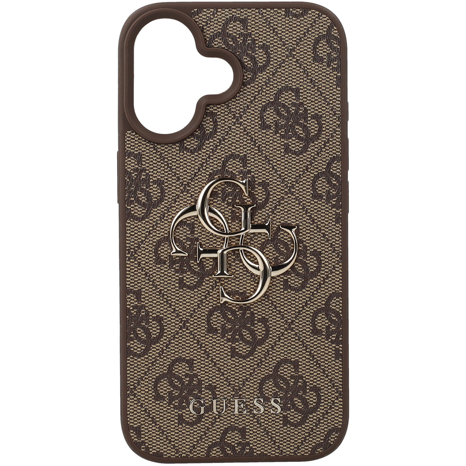 Handyhülle für iPhone 16, Guess Hardcase 4G Big Metal Logo, Braun