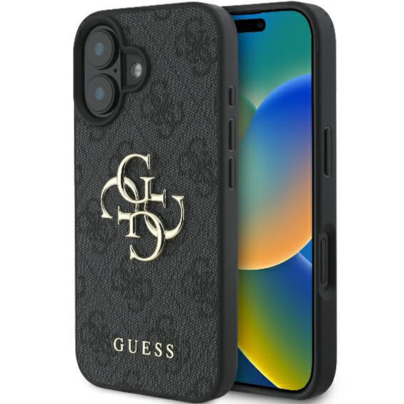 Handyhülle für iPhone 16, Guess Hardcase 4G Big Metal Logo, Schwarz
