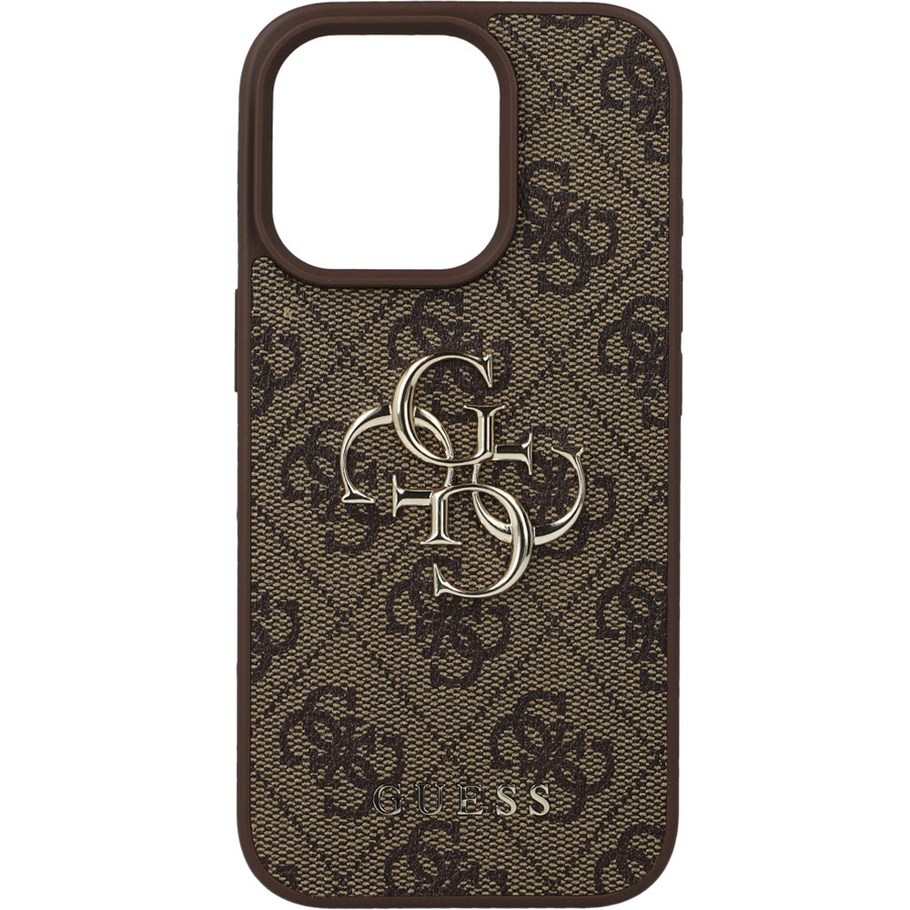 Handyhülle für iPhone 16 Pro, Guess Hardcase 4G Big Metal Logo, Braun