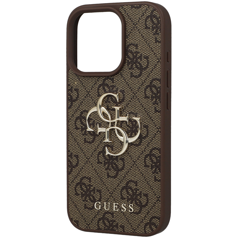 Handyhülle für iPhone 16 Pro, Guess Hardcase 4G Big Metal Logo, Braun