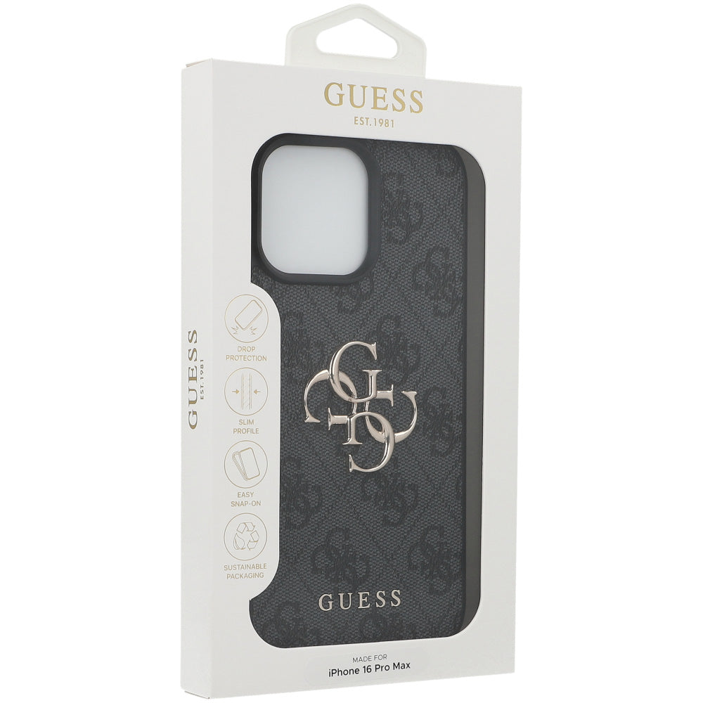 Handyhülle für iPhone 16 Pro Max, Guess Hardcase 4G Big Metal Logo, Schwarz