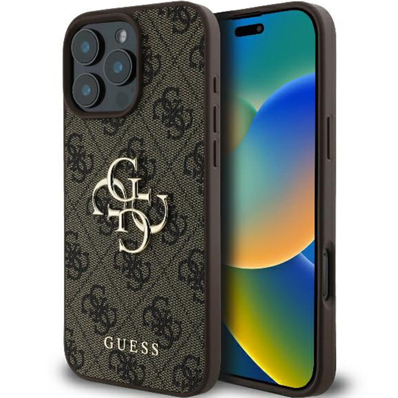 Handyhülle für iPhone 16 Pro Max, Guess Hardcase 4G Big Metal Logo, Braun