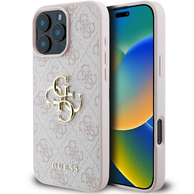 Handyhülle für iPhone 16 Pro, Guess Hardcase 4G Big Metal Logo, Rosa