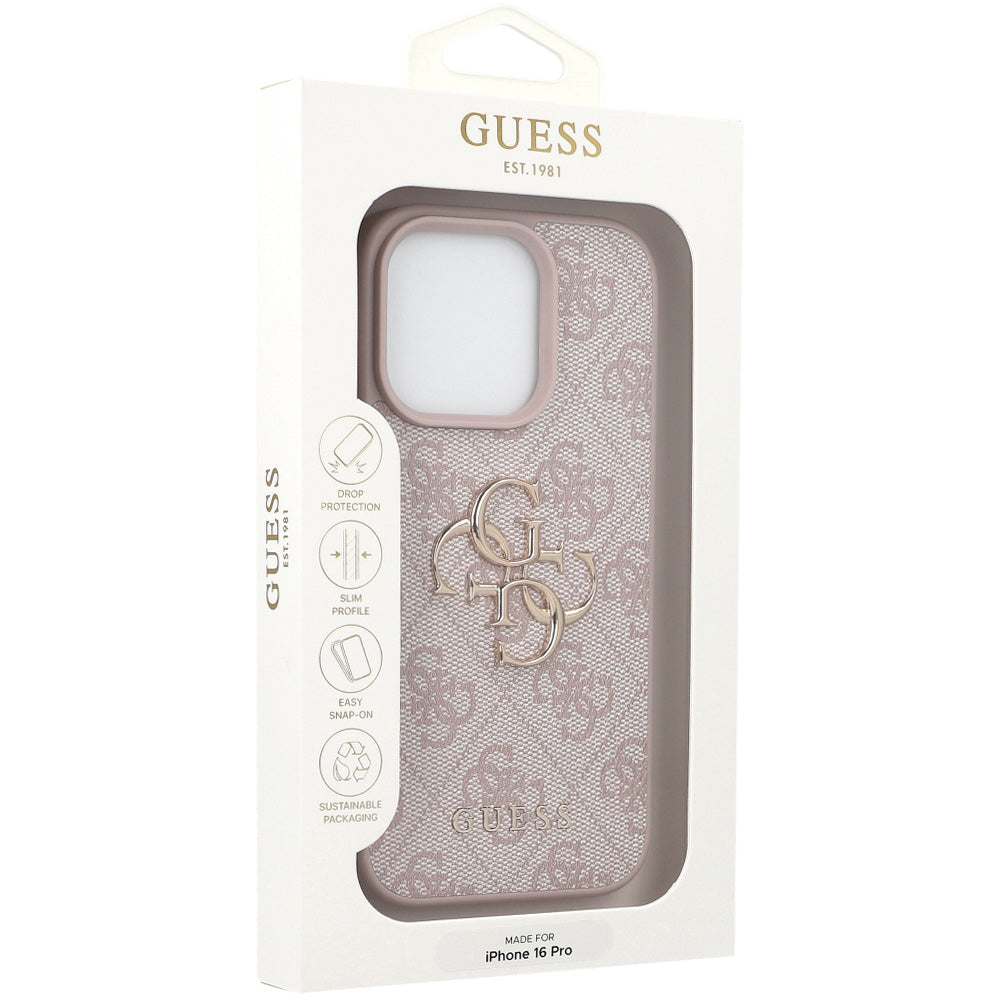 Handyhülle für iPhone 16 Pro, Guess Hardcase 4G Big Metal Logo, Rosa