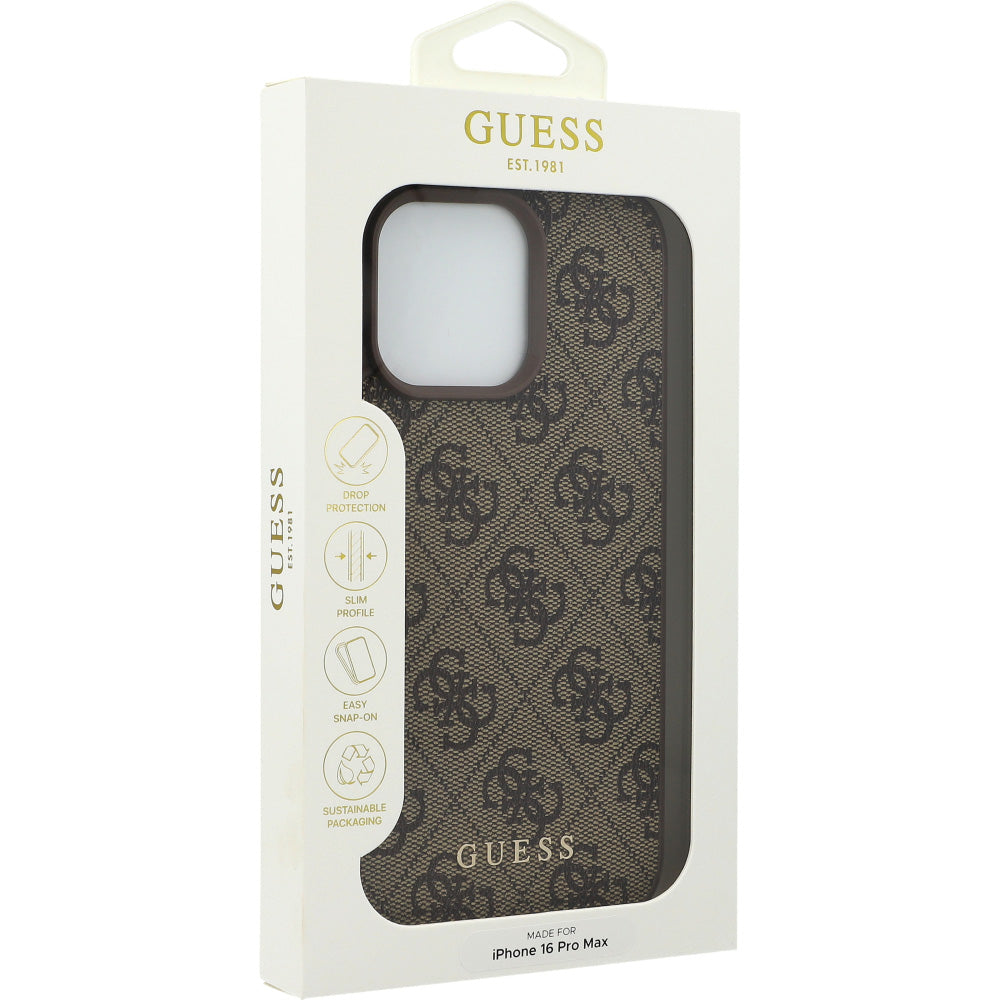 Handyhülle für iPhone 16 Pro Max, Guess Hardcase 4G Classic, Braun