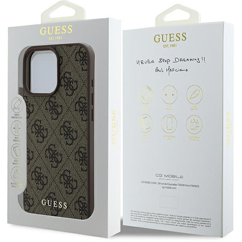 Handyhülle für iPhone 16 Pro Max, Guess Hardcase 4G Classic, Braun