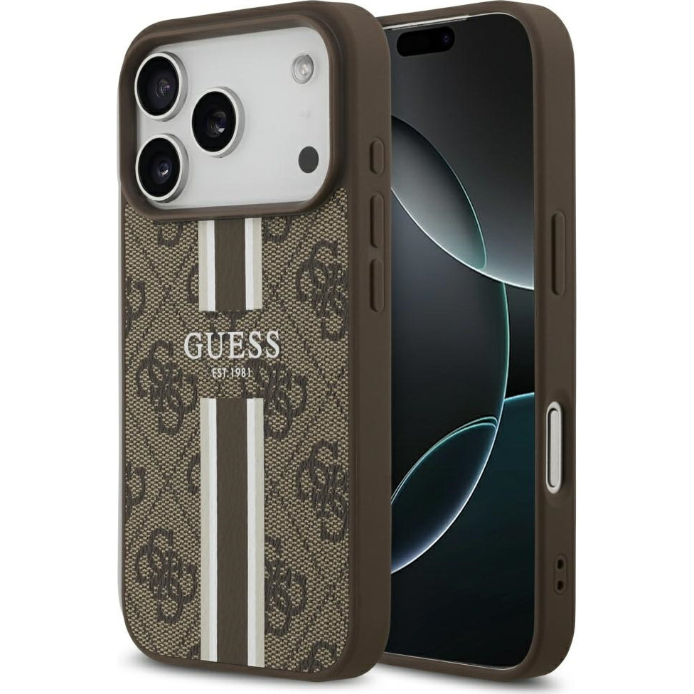 Handyhülle für iPhone 18 Pro Max / 17 Pro Max, Guess Hardcase 4G Printed Stripes mit MagSafe, Braun