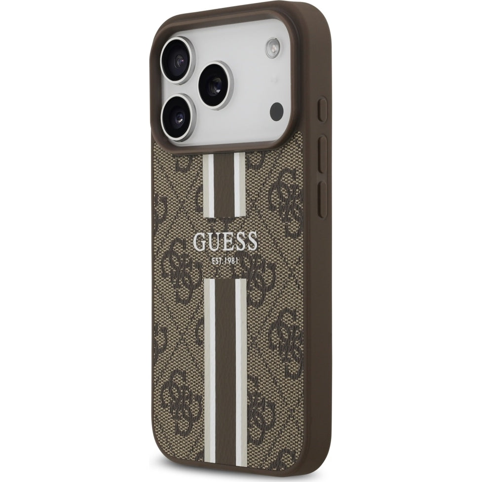 Handyhülle für iPhone 18 Pro Max / 17 Pro Max, Guess Hardcase 4G Printed Stripes mit MagSafe, Braun