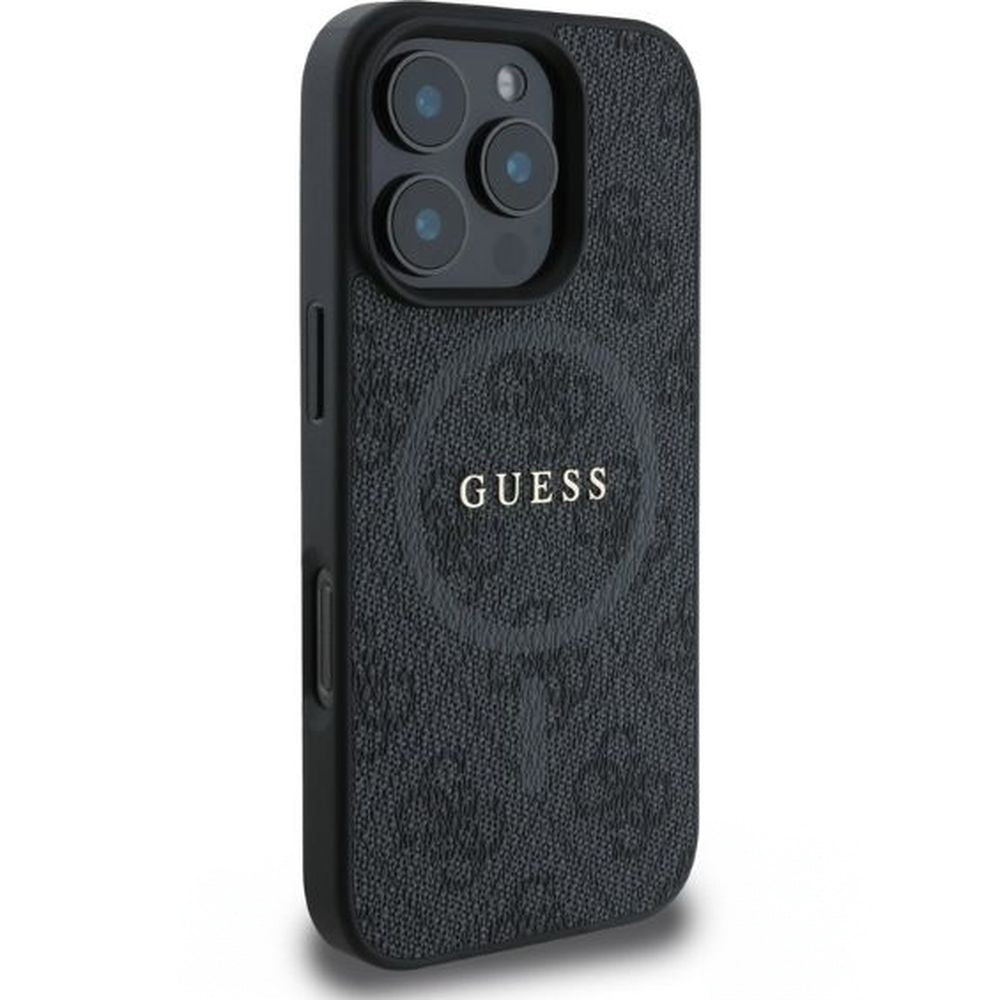 Handyhülle für iPhone 16 Pro Max, Guess Hardcase 4G Ring Classic Logo MagSafe, Schwarz