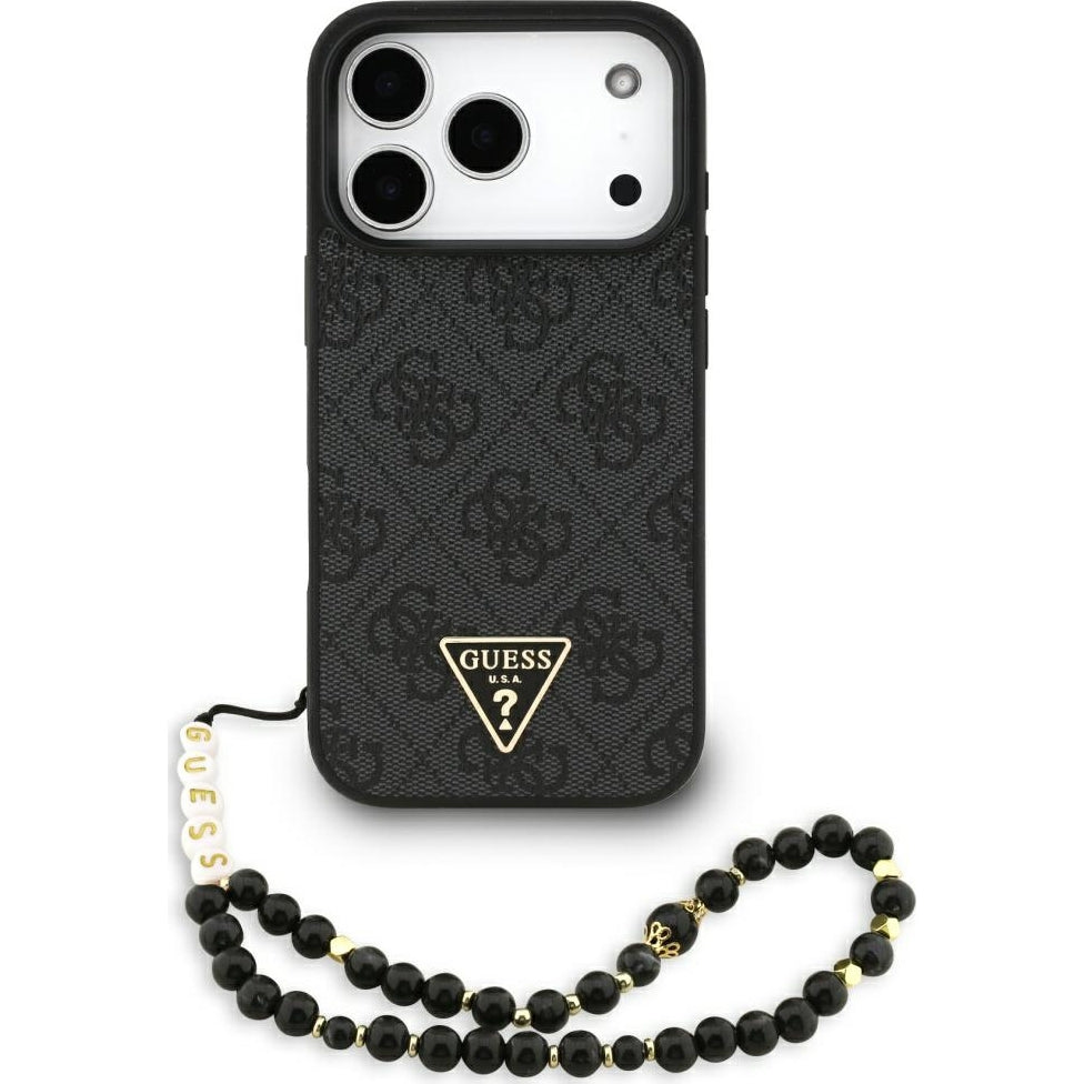 Handyhülle für iPhone 17 Pro, Guess 4G Strap Triangle Logo MagSafe, Schwarz