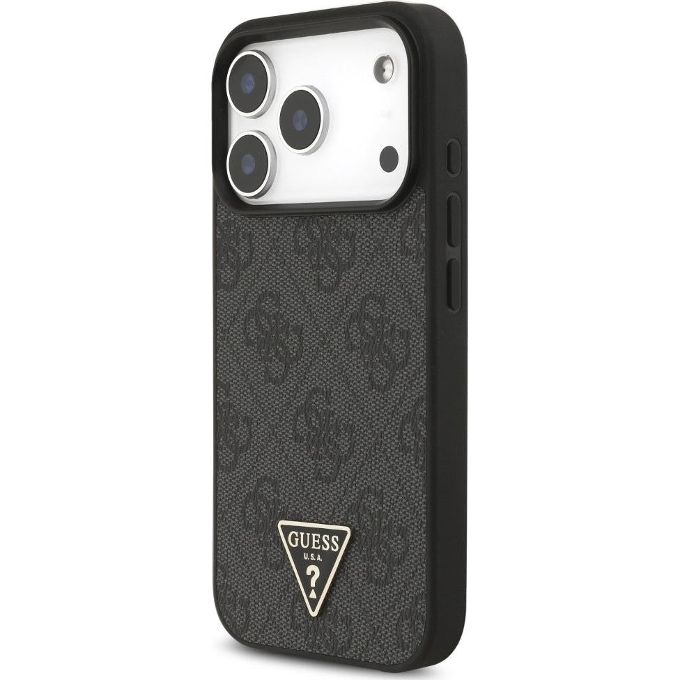 Handyhülle für iPhone 17 Pro, Guess 4G Strap Triangle Logo MagSafe, Schwarz