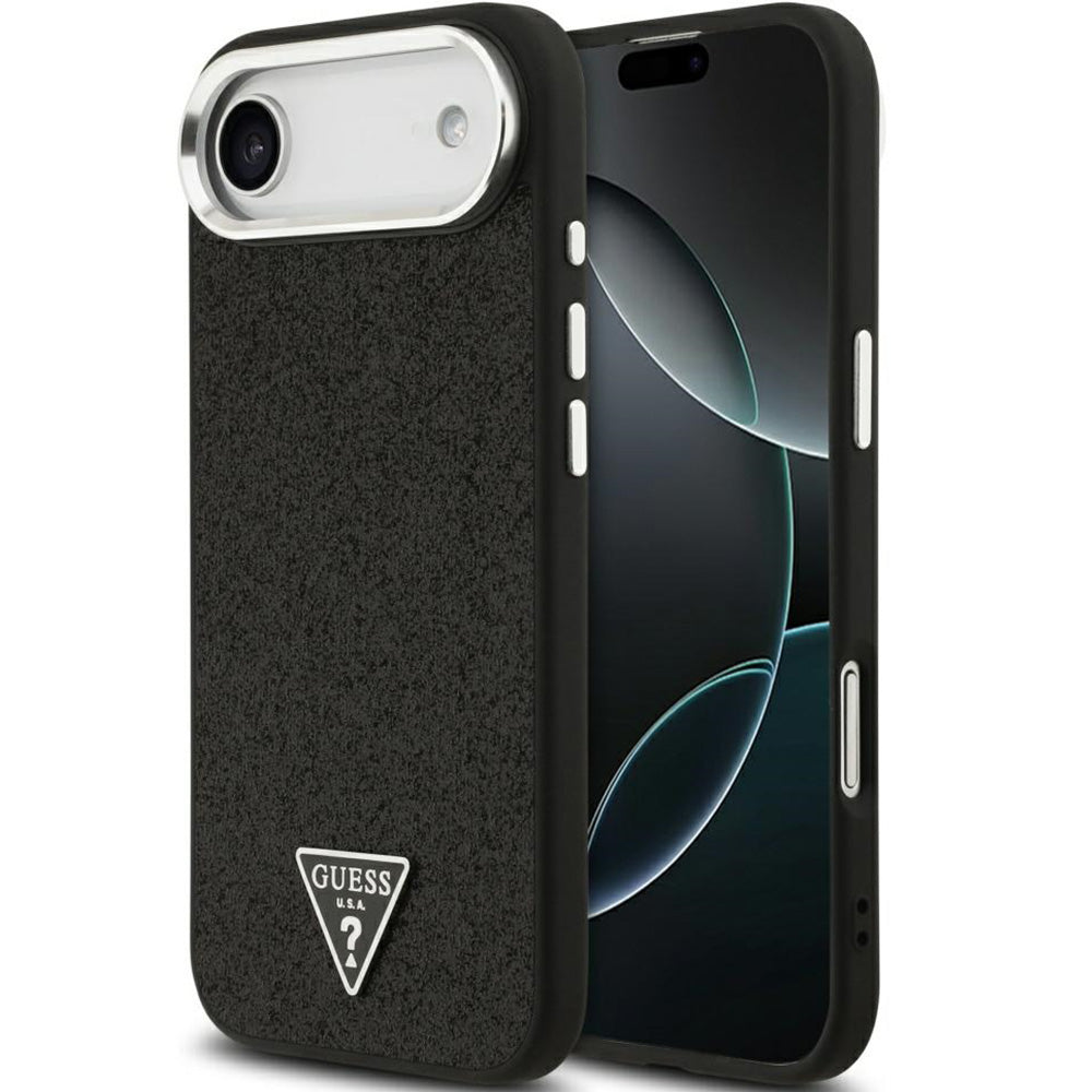 Handyhülle für iPhone Air, Guess Hardcase Glitter Triangle Logo mit MagSafe, Schwarz-Glitter
