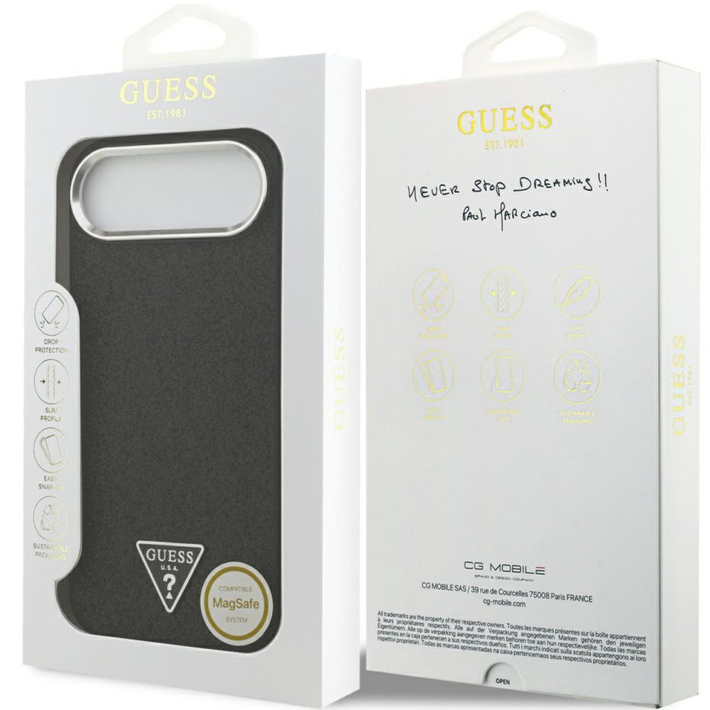 Handyhülle für iPhone Air, Guess Hardcase Glitter Triangle Logo mit MagSafe, Schwarz-Glitter