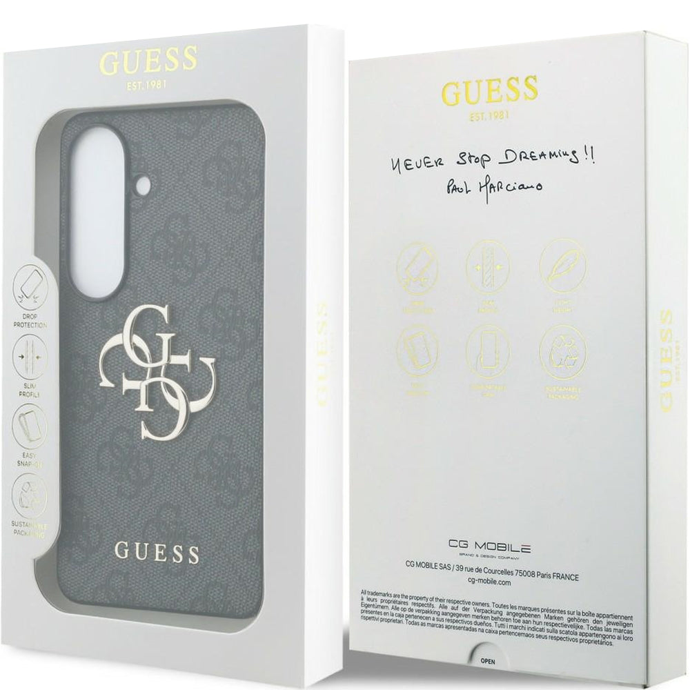 Handyhülle für Galaxy S26, Guess Hardcase Leather, Schwarz mit Big Logo Guess
