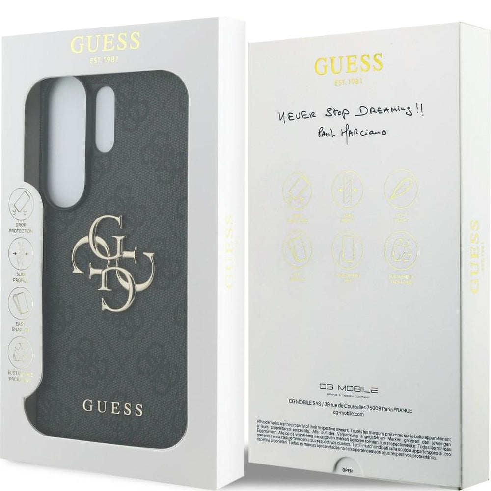 Handyhülle für Galaxy S26 Ultra, Guess Hardcase Leather, Schwarz mit Big Logo Guess