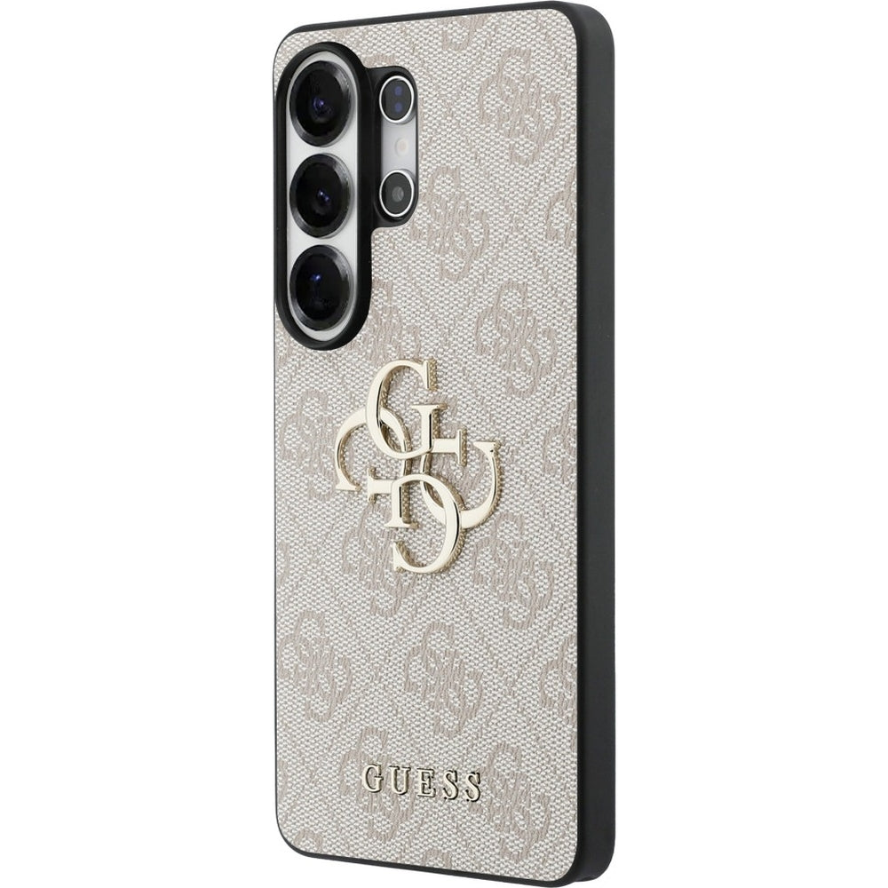 Handyhülle für Galaxy S26 Ultra, Guess Hardcase Leather, Rosa / Schwarz mit Big Logo Guess