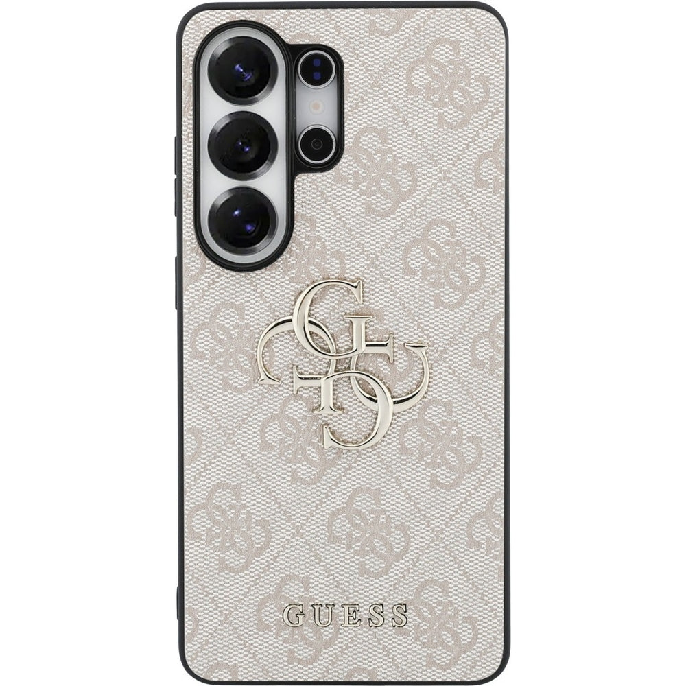 Handyhülle für Galaxy S26 Ultra, Guess Hardcase Leather, Rosa / Schwarz mit Big Logo Guess