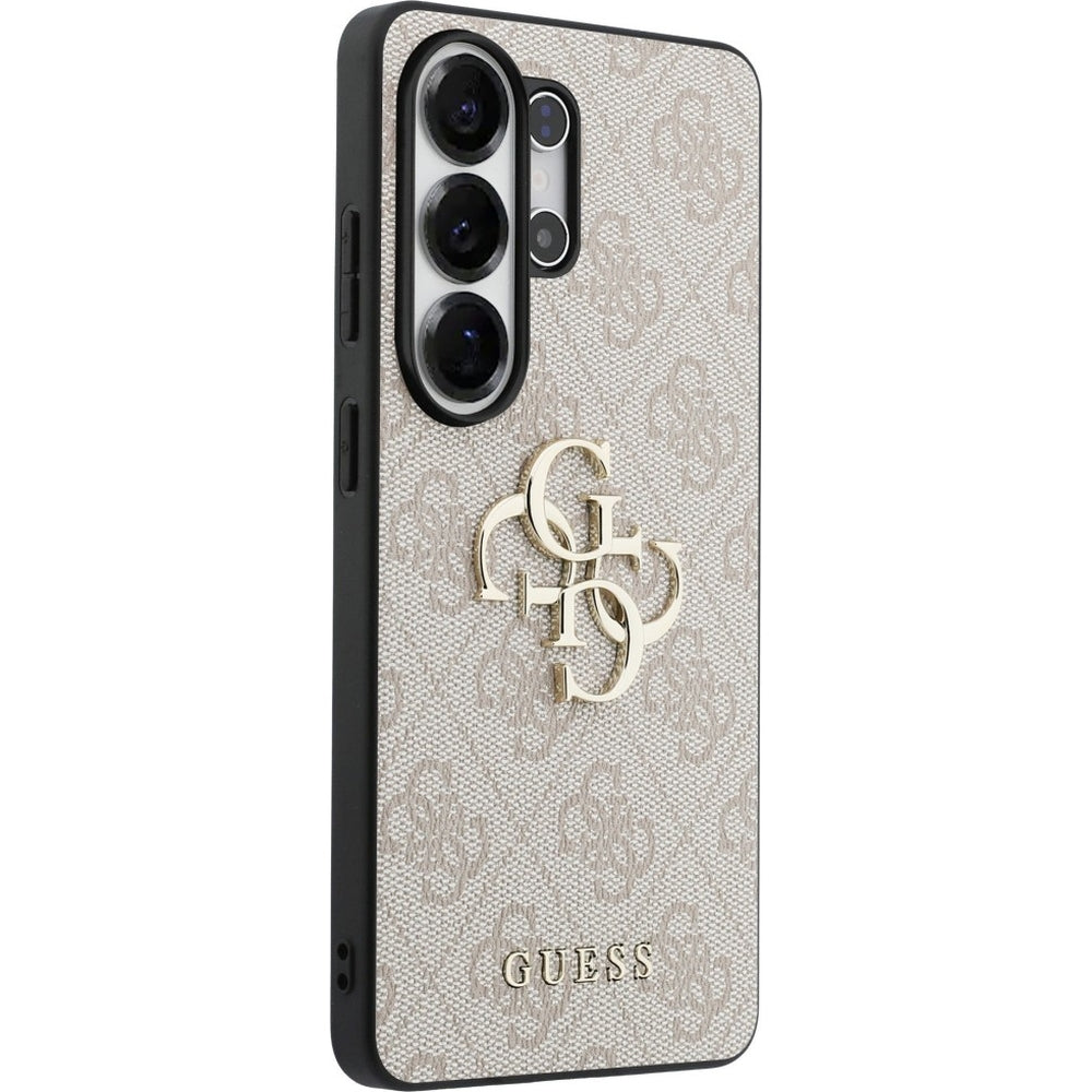Handyhülle für Galaxy S26 Ultra, Guess Hardcase Leather, Rosa / Schwarz mit Big Logo Guess