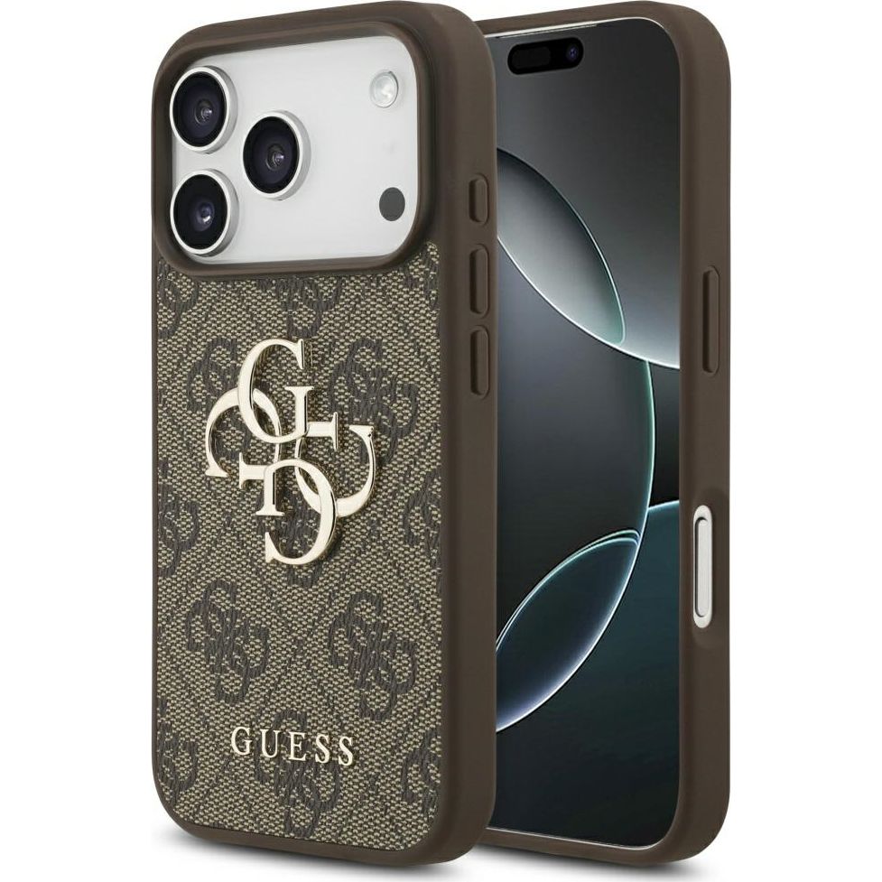 Handyhülle für iPhone 18 Pro / 17 Pro, Guess Hardcase 4G Big Metal Logo, Braun