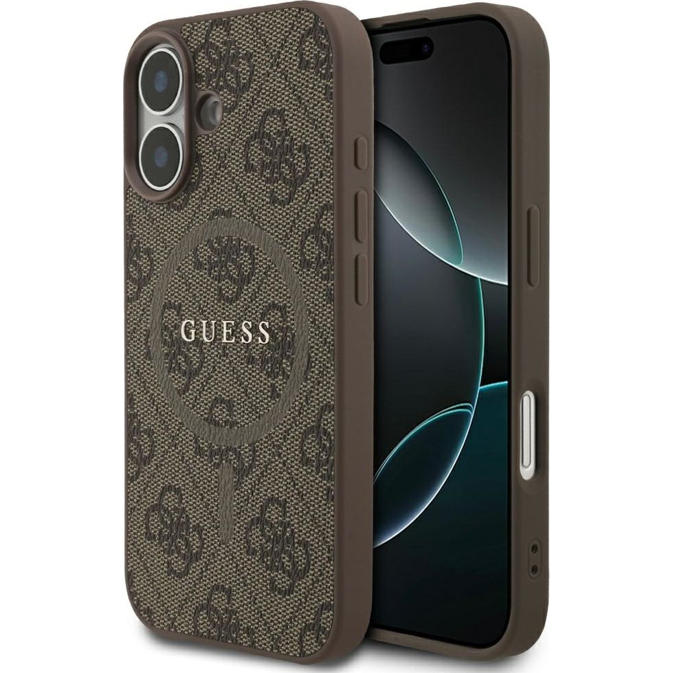 Handyhülle für iPhone 17, Guess Hardcase 4G Ring Classic Logo mit MagSafe, Braun