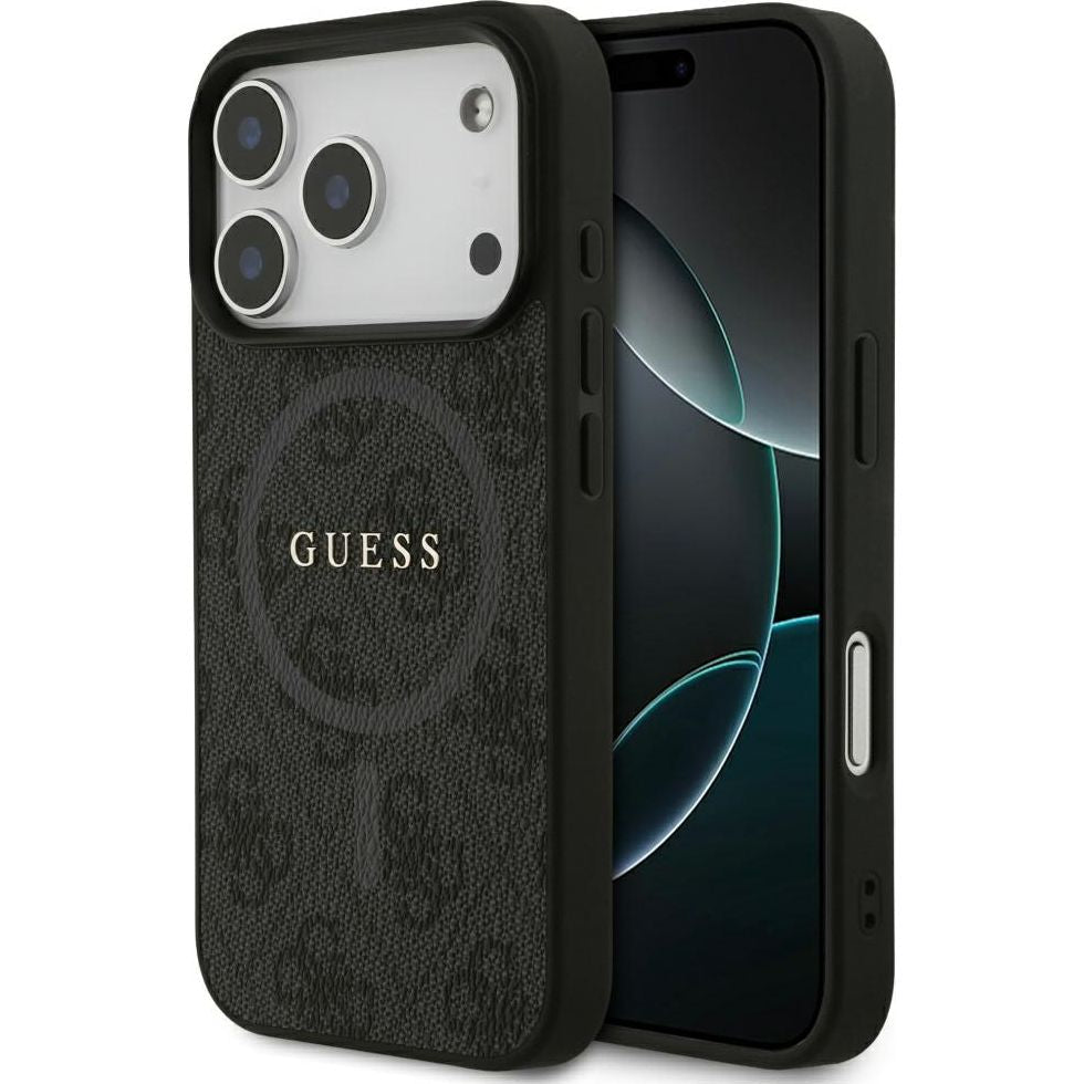 Handyhülle für iPhone 17 Pro, Guess Hardcase 4G Ring Classic Logo mit MagSafe, Schwarz