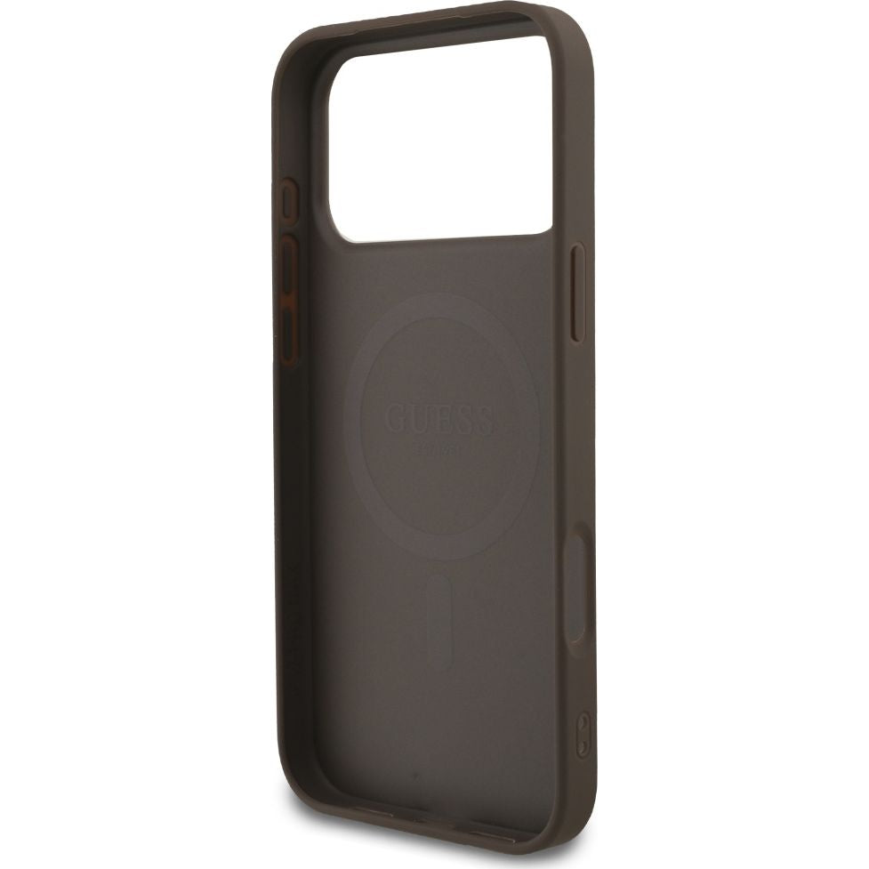 Handyhülle für iPhone 17 Pro Max, Guess Hardcase 4G Ring Classic Logo mit MagSafe, Braun