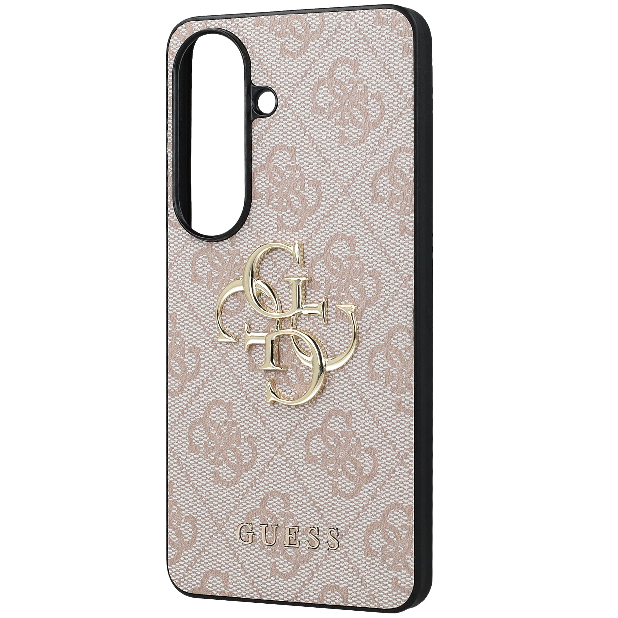 Handyhülle für Galaxy S26, Guess Hardcase Leather, Rosa / Schwarz mit Big Logo Guess