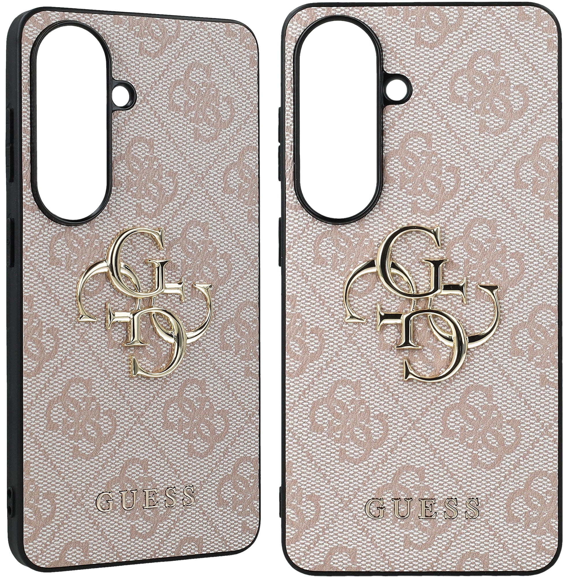 Handyhülle für Galaxy S26, Guess Hardcase Leather, Rosa / Schwarz mit Big Logo Guess
