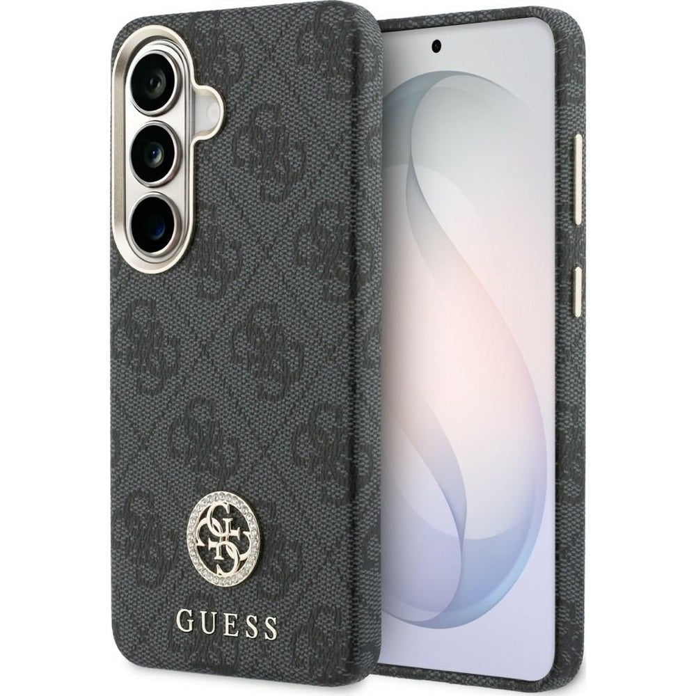 Handyhülle für Galaxy S26 Plus, Guess Saffiano Logo MagSafe, Schwarz mit Muster Rhinestone Round