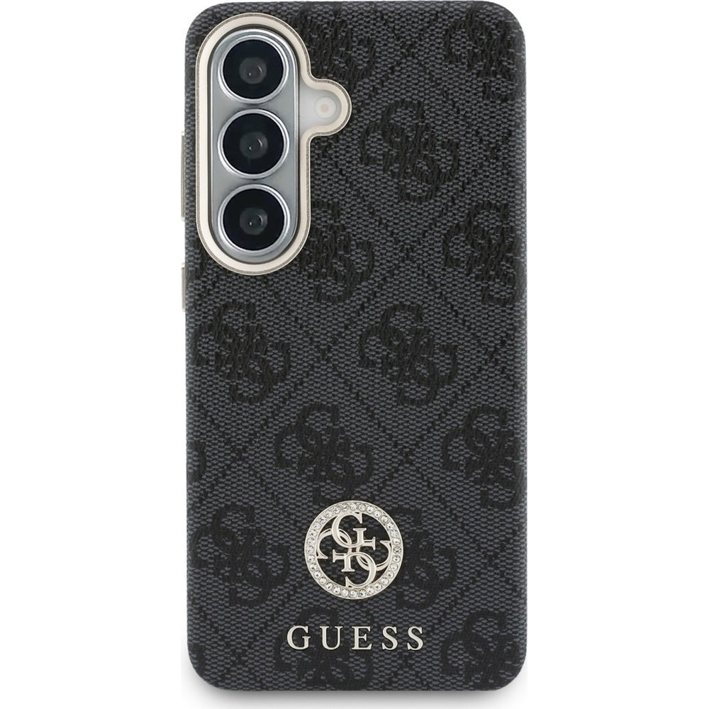 Handyhülle für Galaxy S26 Plus, Guess Saffiano Logo MagSafe, Schwarz mit Muster Rhinestone Round