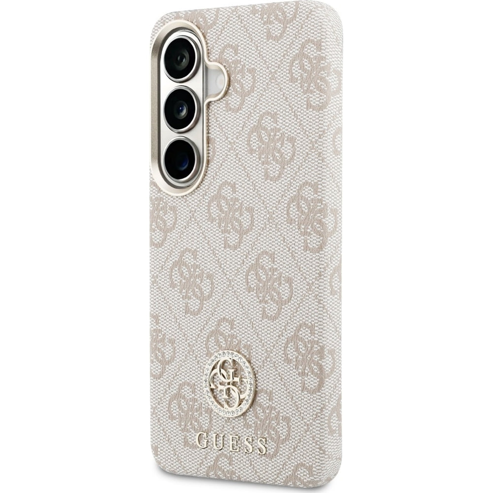 Handyhülle für Galaxy S26 Plus, Guess Saffiano Logo MagSafe, Rosa mit Muster Rhinestone Round