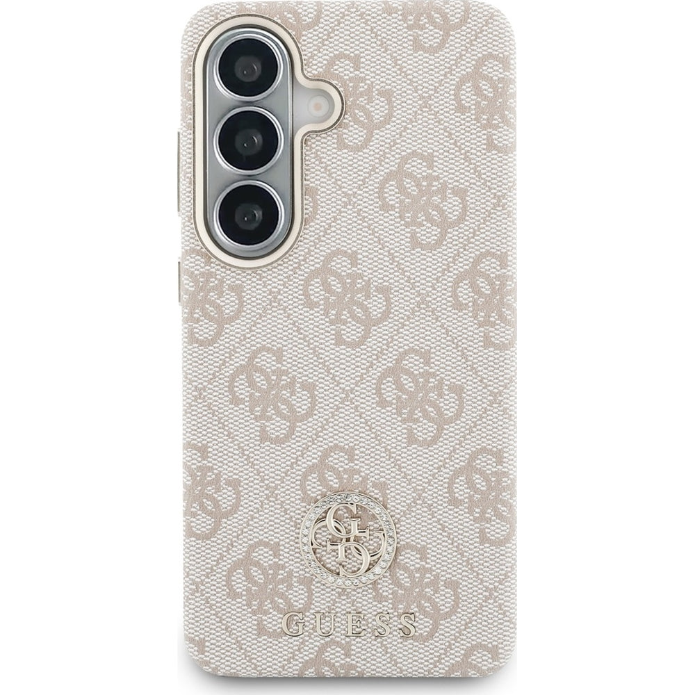 Handyhülle für Galaxy S26 Plus, Guess Saffiano Logo MagSafe, Rosa mit Muster Rhinestone Round
