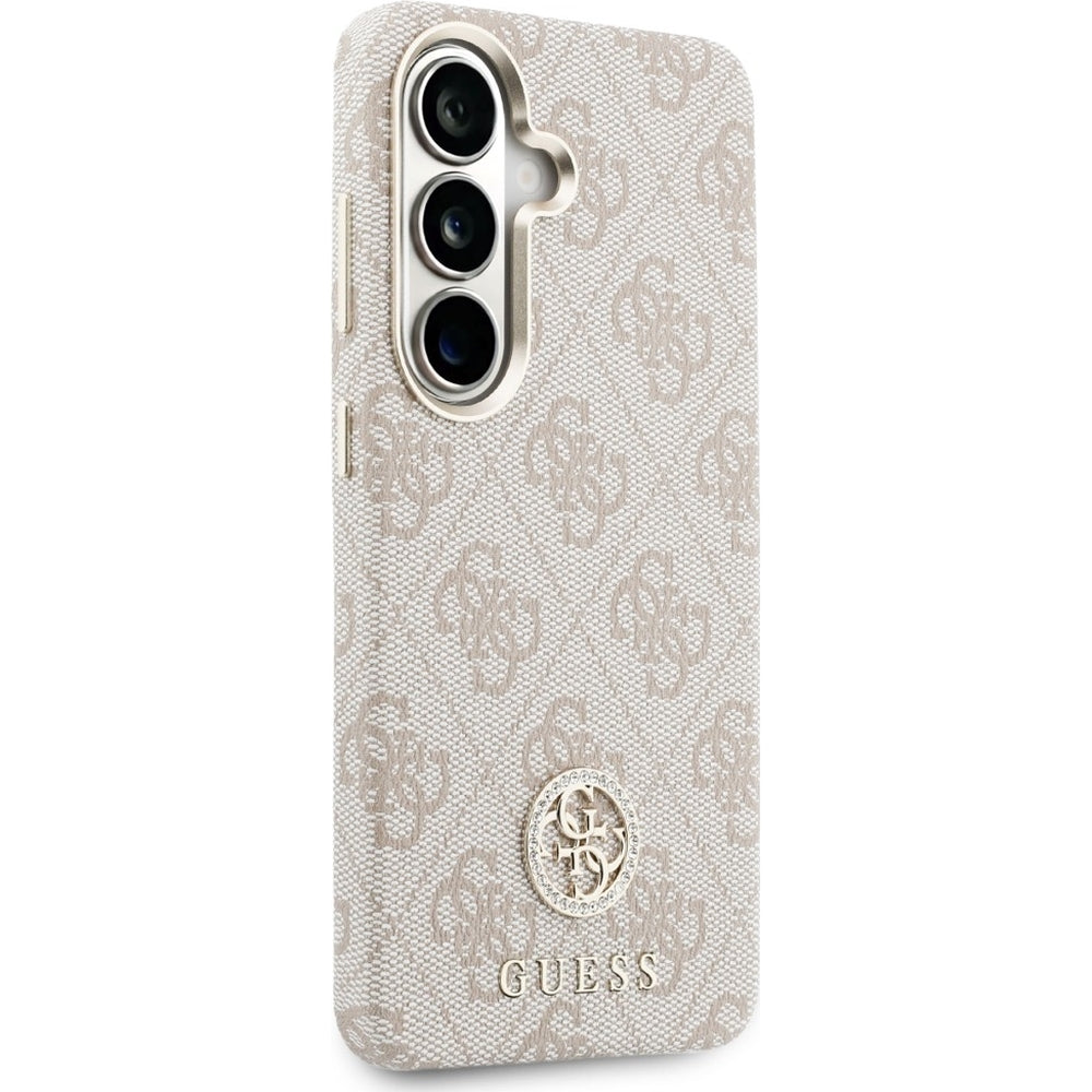 Handyhülle für Galaxy S26 Plus, Guess Saffiano Logo MagSafe, Rosa mit Muster Rhinestone Round